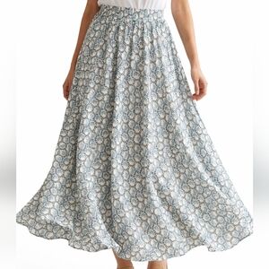 Pull On Comfort Fit Blue Rose Floral A-line Pastorale Cottage Cottagecore Cotton